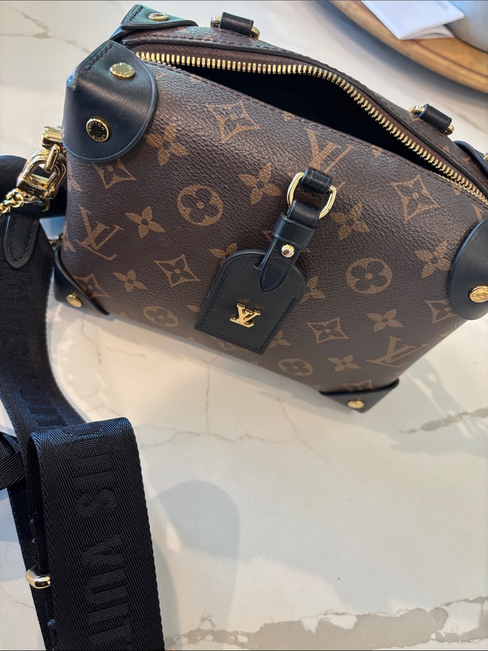 Louis Vuitton Brown Monogram Canvas Crossbody with Black Trim and Gold Hardware